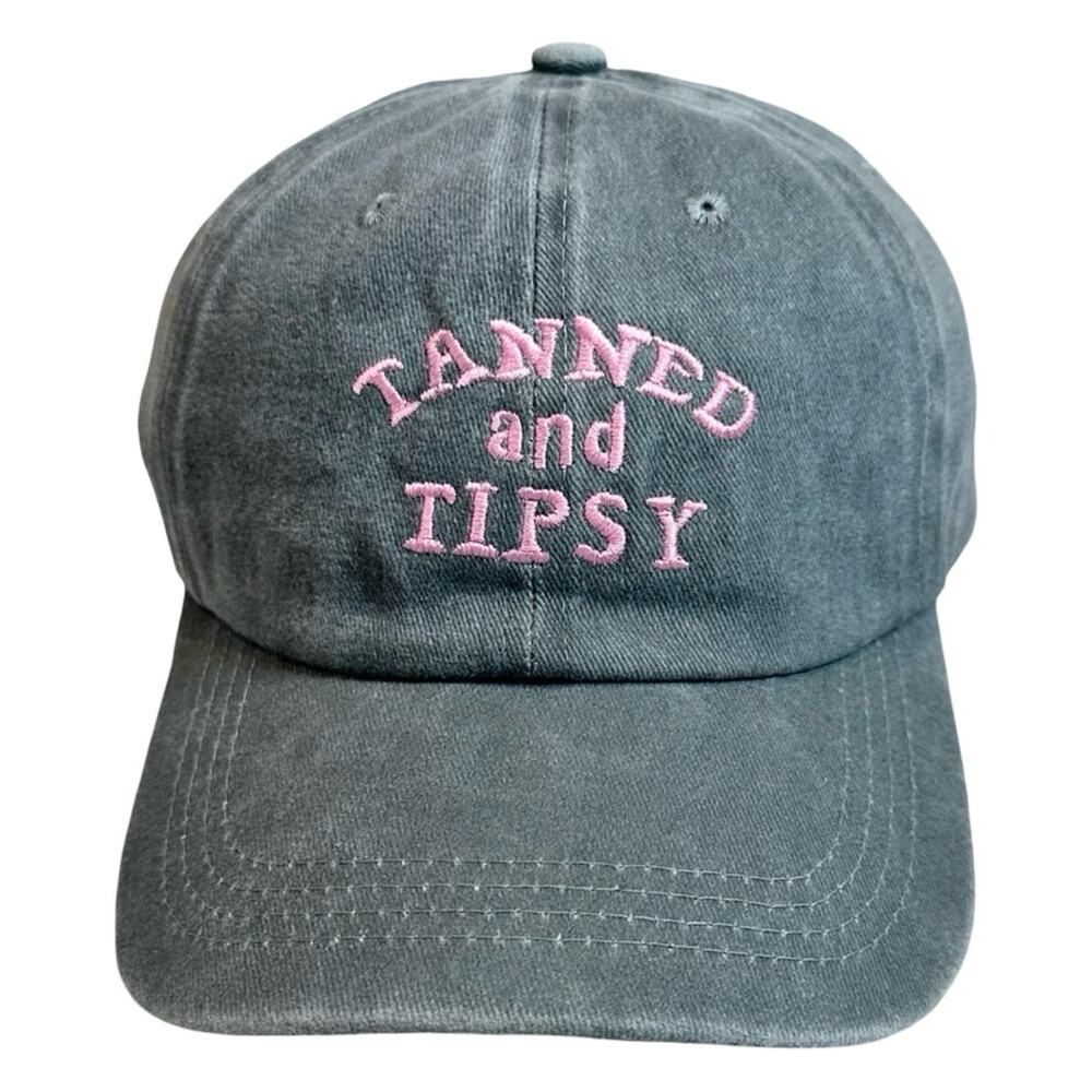 Mineral Washed Grey "Tanned and Tipsy" Embroidered Baseball Cap